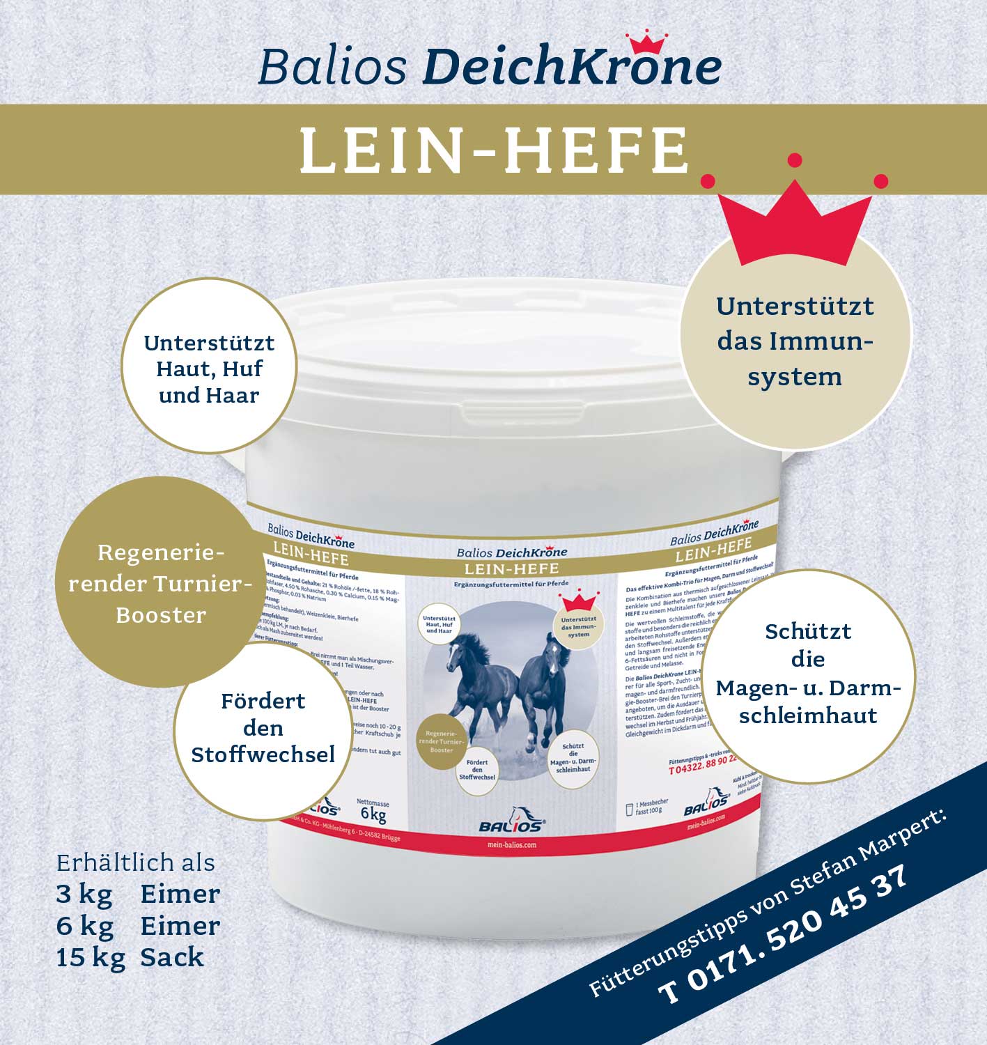 Balios DeichKrone Lein-Hefe für Pferde, 15 kg